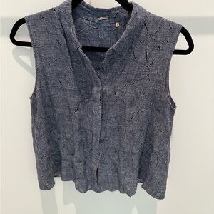 Elie Tahari Denim flower linen tank